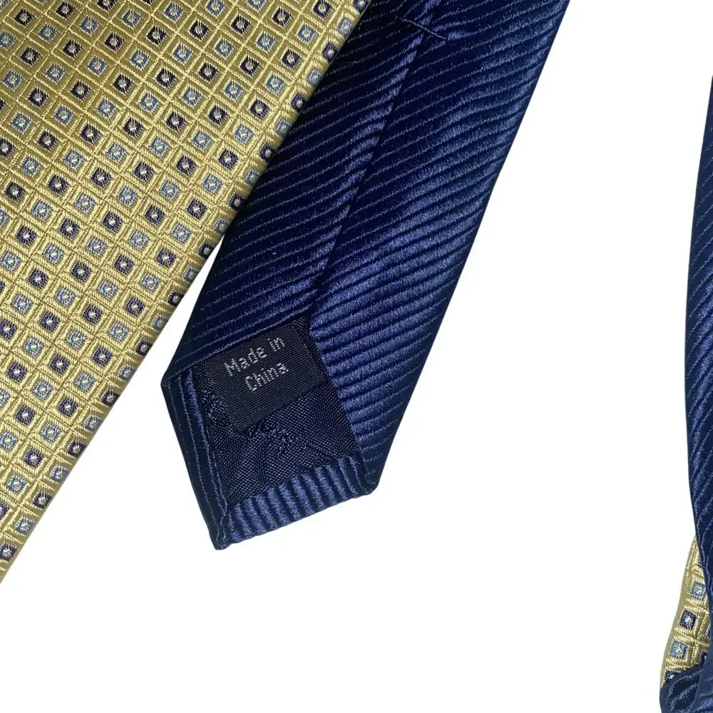 Tommy Hilfiger Yellow With Blue Squares 100% Silk Necktie Tie Office Church